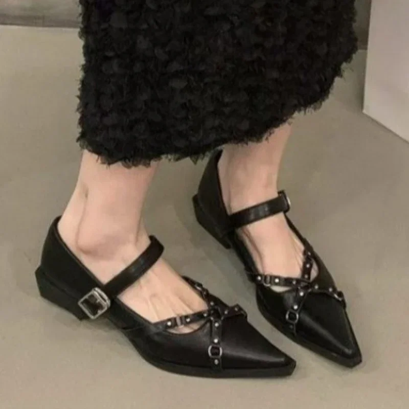 

Women Pointed Toe Chunky Shoes Sexy Heels Leather Shoes Fashion Marie Janes Shoes 2025 Trend Brand Winter Party Zapatos Mujer