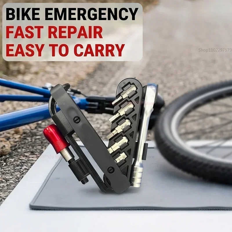 TINSOL Bike Repair Tools Multifunctional Ratchet Wrench Set Portable Compact Folding Combination Aluminum Bicycle Tool Kit