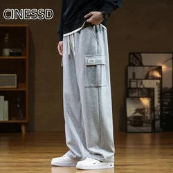 Pantalones de chándal holgados de algodón para hombre, pantalones Cargo coreanos neutros, transpirables, de pierna ancha, color sólido, para exteriores, otoño