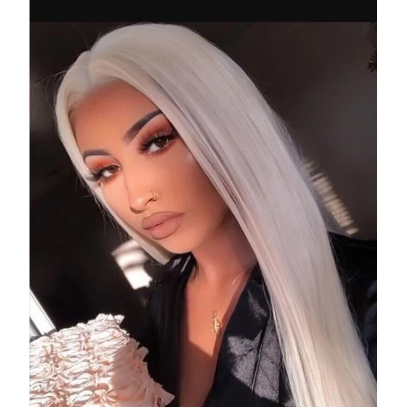 Lace Front Long Straight White Wig Heat Safe Synthetic Soft Wig US Cos Party