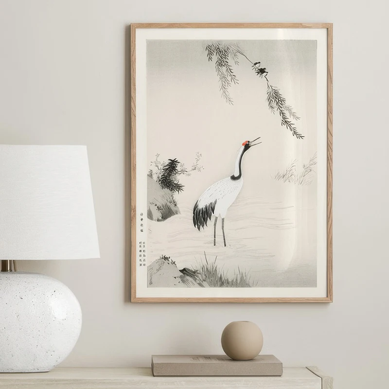 Botanical Lines Japandi Art Gallery Wall Cherry Ocean Waves Crane Vintage Decor Painting Poster Print Canvas Picture Living Room