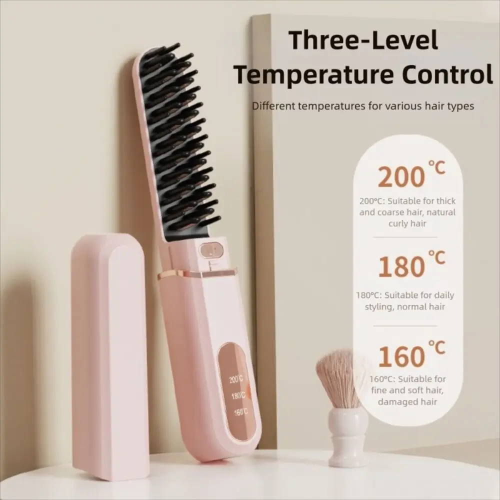 New Wireless Hair Straightener with Lid Type-C Straight Hair Comb Rechargeable 3 Temp Settings Straightening Comb view 3