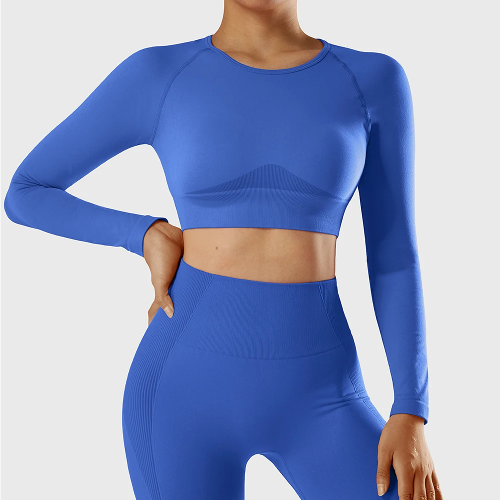 Women Seamless Yoga Shirts Crop Top Long Sleeve Shirts for Women Yoga Sports Fitness Gym Clothing Workout Tops Sports Shirts