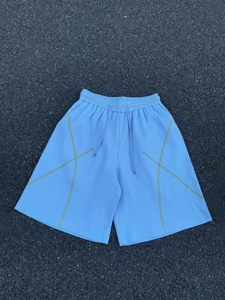 Summer Women's Bright Line Decoration Shorts Sports Style Unisex Pants Mini Trousers Female High Waist Wide Leg Streetwear
