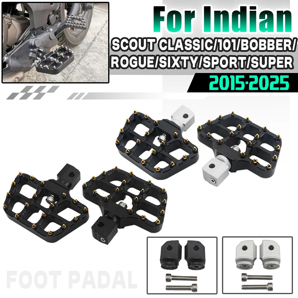 

Для Indian Sport Scout Bobber Rogue Scout 101 2015-2025 2024, широкие подножки для водителя, вращающаяся на 360 градусов передняя подставка для ног, педаль
