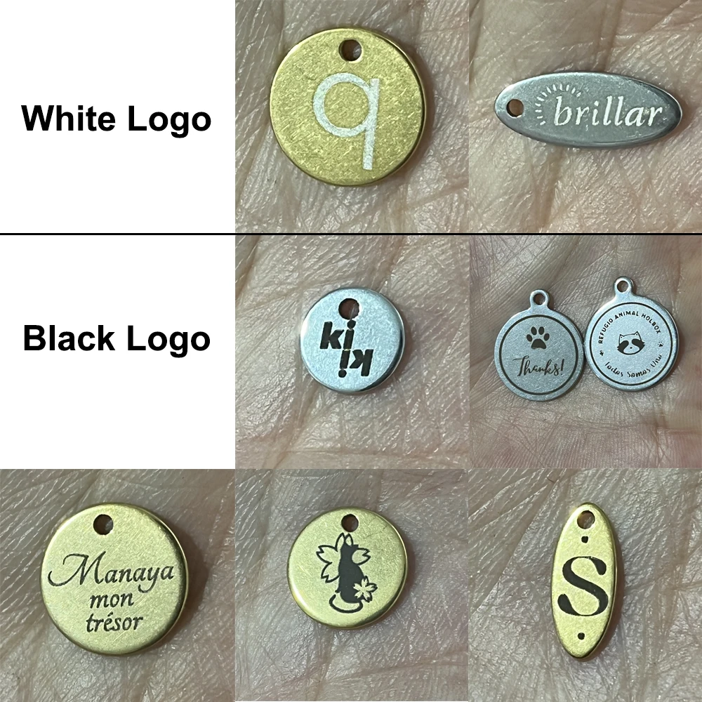 50-500 sztuk dostosowane niestandardowe grawerowanie laserowe nazwa LOGO spersonalizowana tag ze stali nierdzewnej z pierścieniem skokowym dla DIY biżuteria Charm