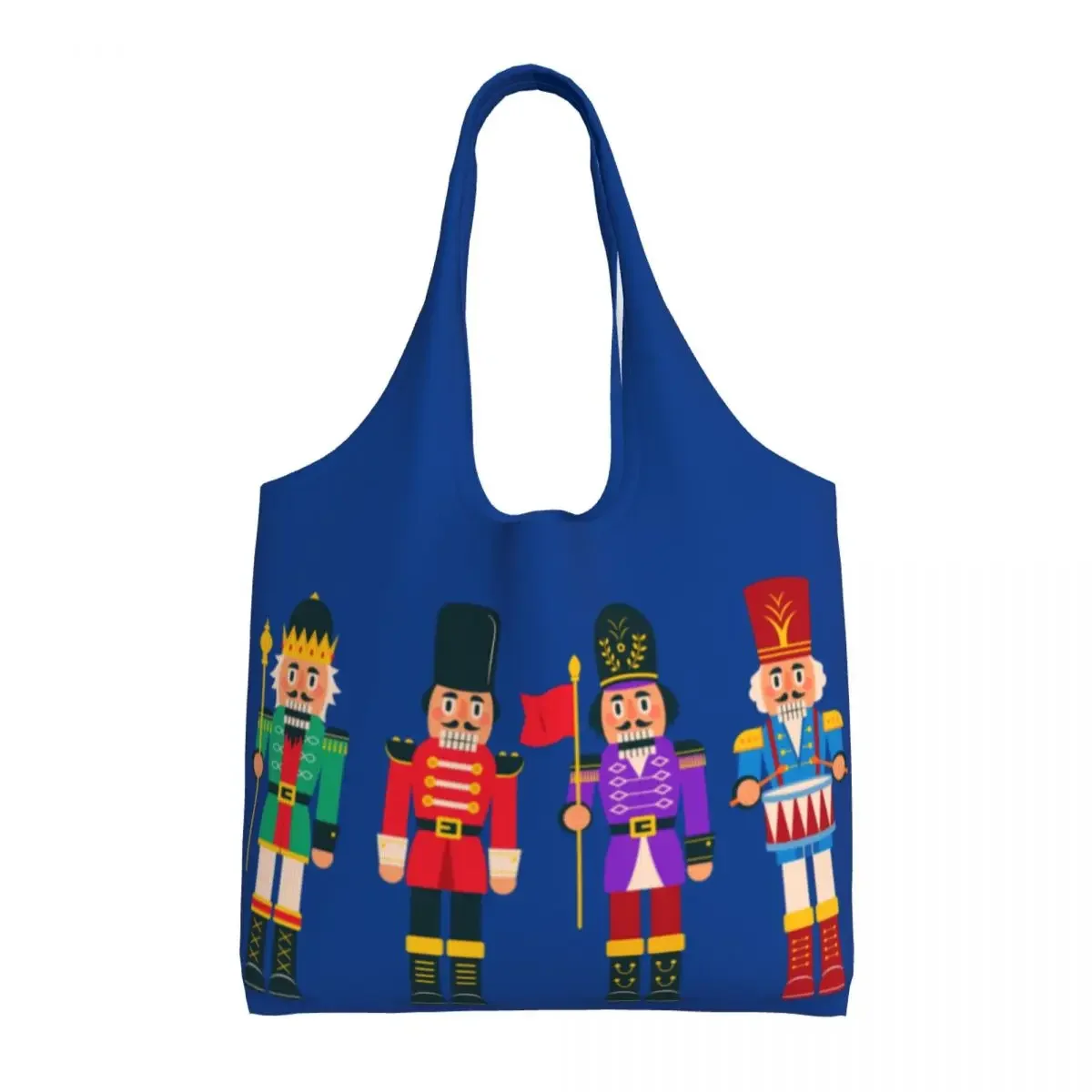 Cartoon Toy Soldier Christmas Nutcracker Gift Shopping Canvas Bags Women Recycling Large Capacity Groceries Shopper Tote Bags