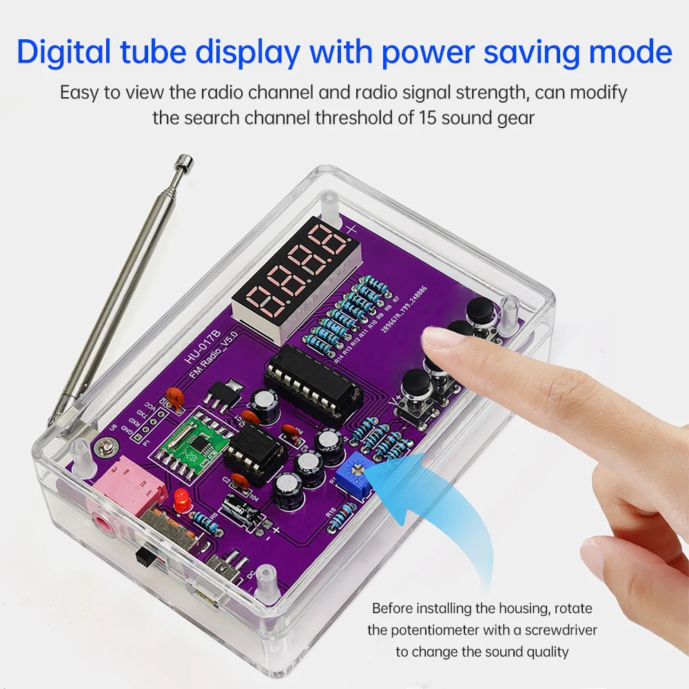 HU-017A/HU-017B Радиокомплект FM87-108 МГц V4.0/V5.0 Фиолетовый электронный комплект «сделай сам» с чехлом DC 3-5 В Зарядка RDA5807S Регулируемое радио