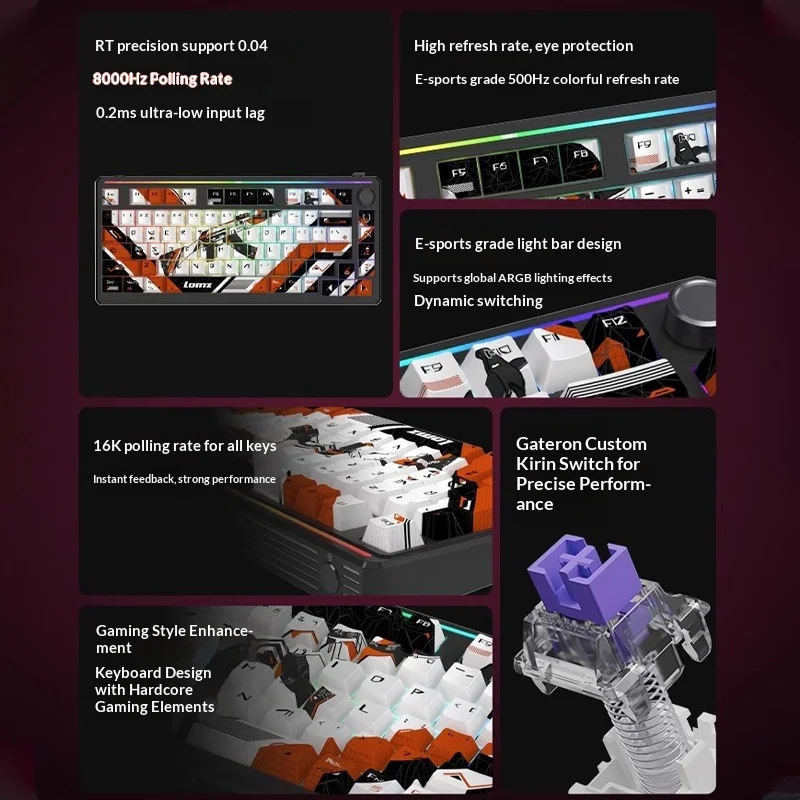 Lomz Peek 75S Gaming Keyboard Mechanical Magnetic Switch ARGB 8000Hz Hot Swappable CSGO FPS Esports Custom Accessories Keyboard