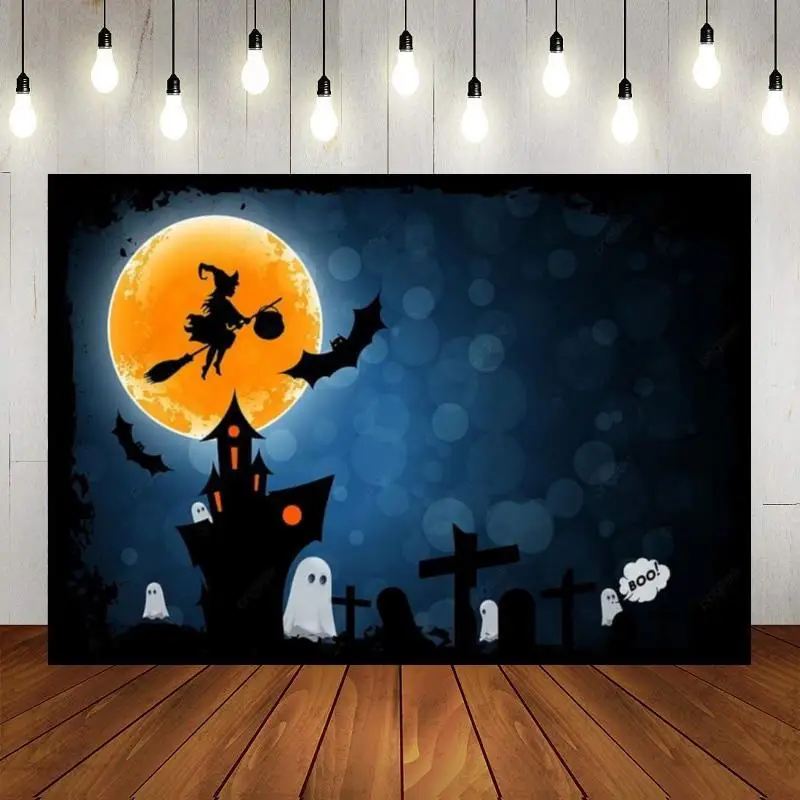 Halloween Horrible Background Photo Bloodstain Custom Birthday Backdrop Pumpkin Lantern Decoration Old Castle Bat Full Moon