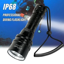 High Power Diving Flashlight IP68 Highest Waterproof Rating Professional Diving Light Powered by 18650 Battery With Hand Rope