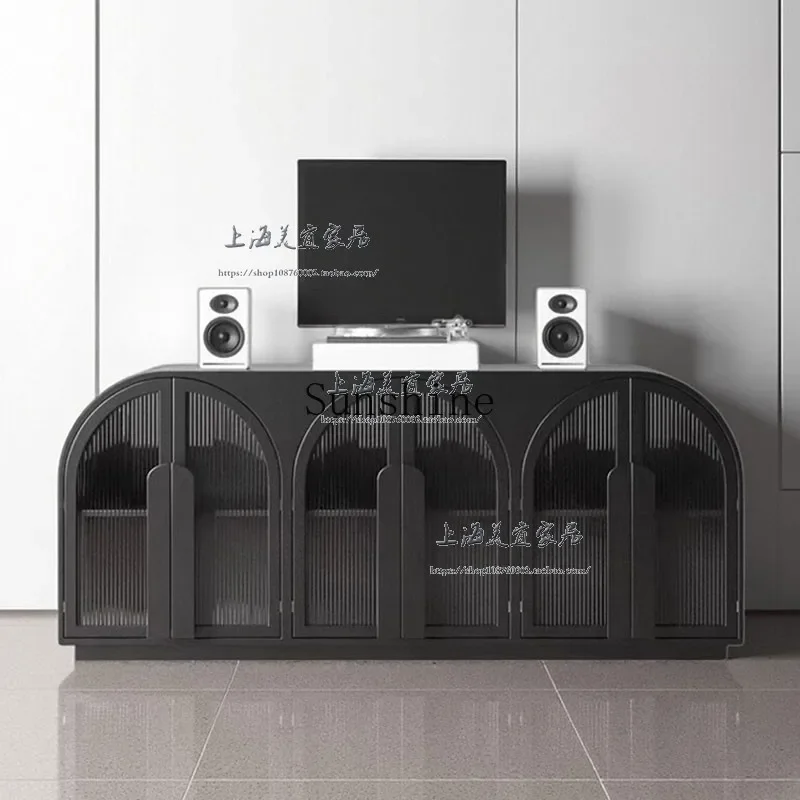 

American retro solid wood TV cabinet against the wall arch storage black side cabinet FT