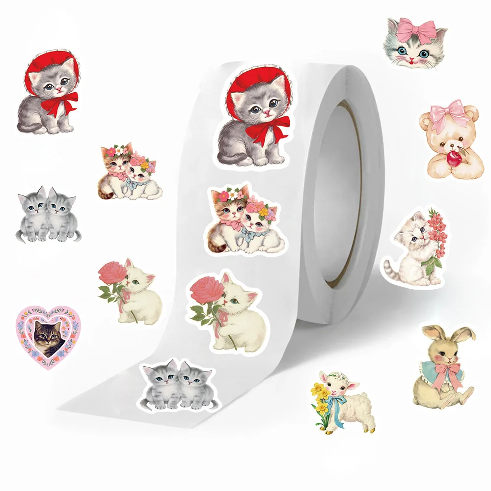 500 teile/Rolle Cartoon Niedlichen Tier Katze Dicht Aufkleber DIY PVC Laptop Telefon Aufkleber Dekoration Scrapbooking Stiker Belohnung Geschenk Spielzeug