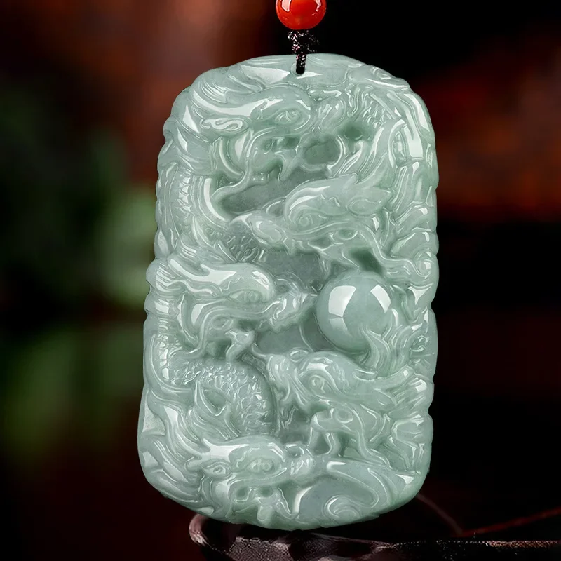 

Natural A-grade Jade Zodiac Dragon Pendant with Nine Dragons Protector Exquisite Fashion Versatile Pendant Jade Necklace