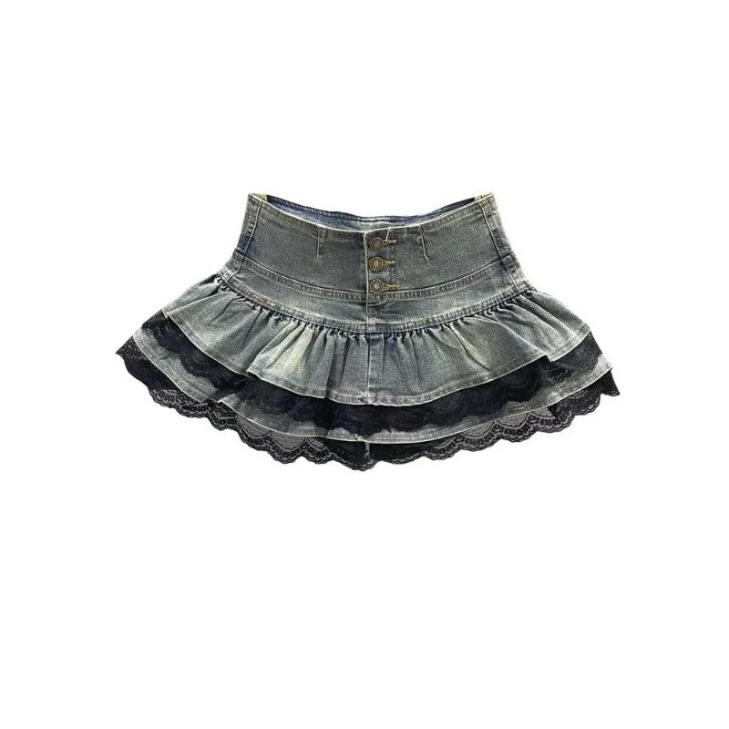 

Кружевная джинсовая юбка в стиле ретро, женская весенне-летняя новая тонкая пышная юбка-тортик Spice Girl A Word, высокое качество, высокий уровень внешнего вида