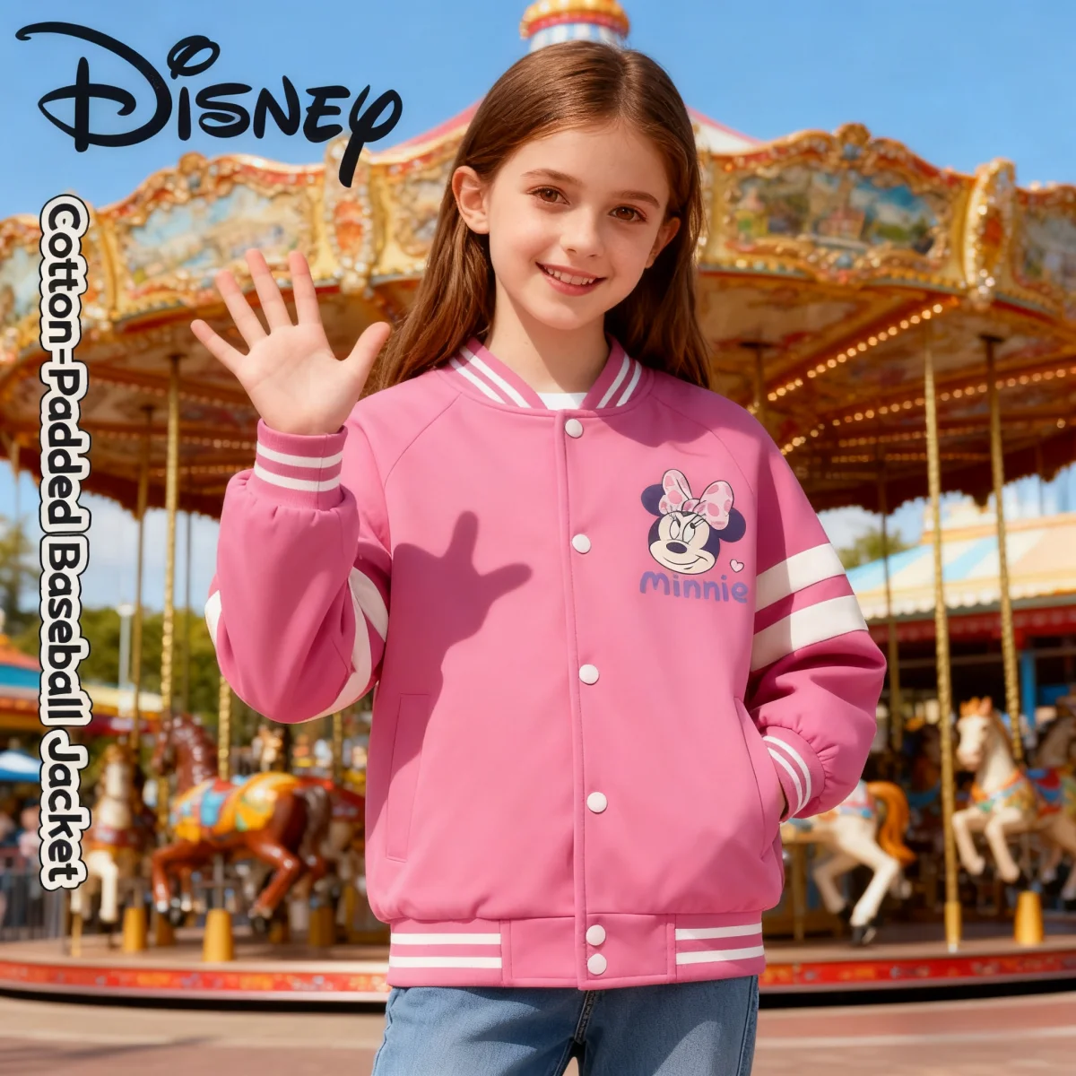 

Детская бейсбольная куртка в консервативном стиле Disney, детская осенне-зимняя ветрозащитная бейсбольная куртка для девочек, морозостойкая верхняя одежда