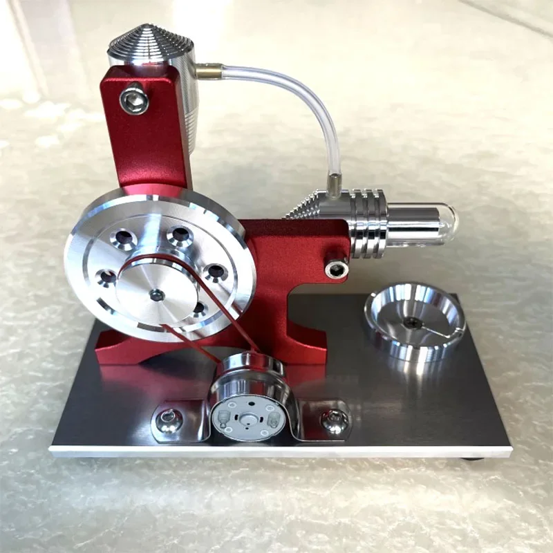 

Stirling Engine Model Aluminum Alloy Base Plate Generator Model Thickened Material Glass Educational Toy with LED Light