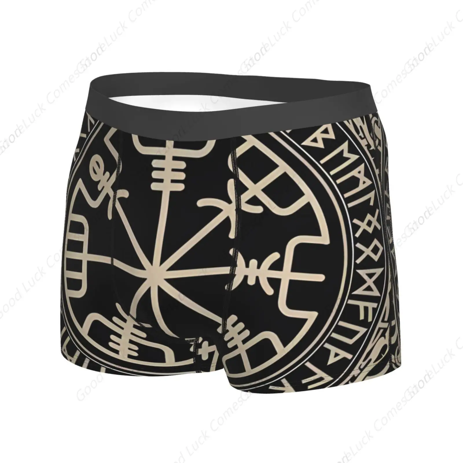 Magical Design Norse Runes Compass Men's Breathable Trunks Underwear, Print Stretch Comfortable Boxer Briefs for Men Black