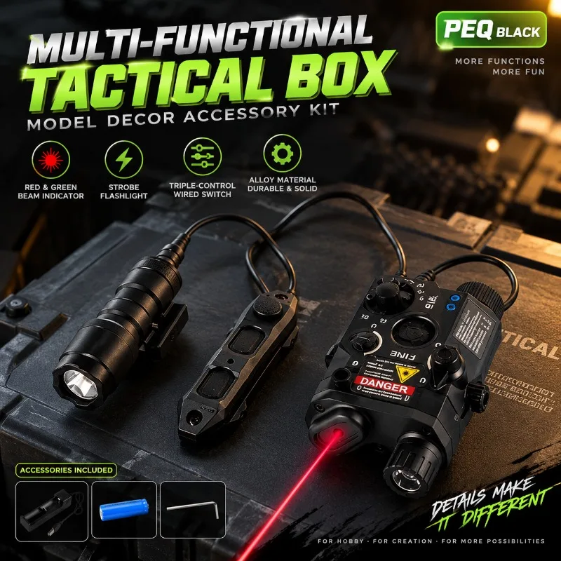 Tunable Alloy PEQ15 Model Decor Accessory, Red‑Green Beam Module, Strobe Light Assembly with Triple‑Control Wired Switch