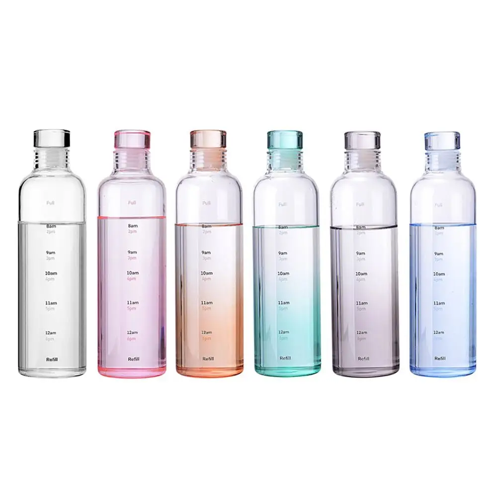 500/750ML Wasserflasche im INS-Stil mit Zeitskala, Transparente Tee- und Kaffeetasse, Auslaufsichere Saftflasche für Schüler