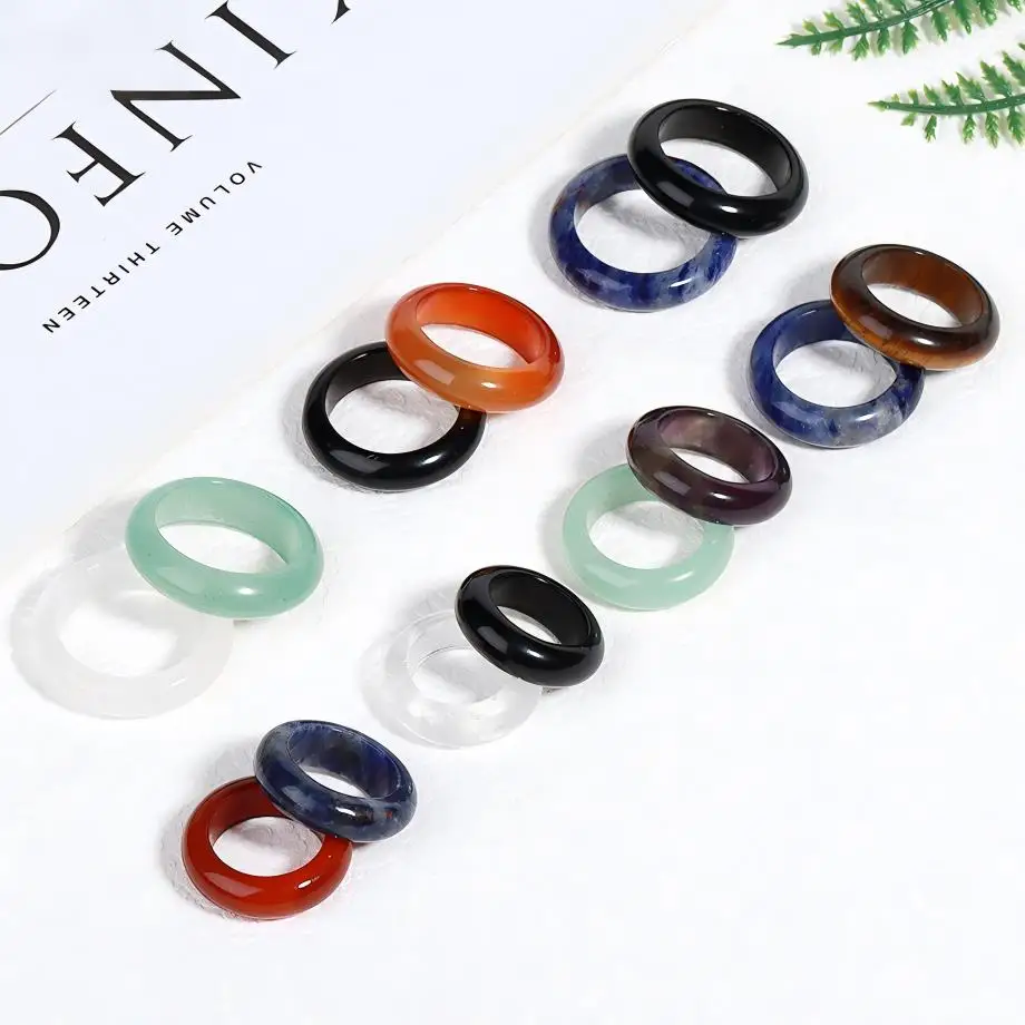 Naturtal Healling Crystal Stone Band Rings For Women Men Amethyst Rose Quartz Lapis Lazuli Labradorite Dainty Finger Ring