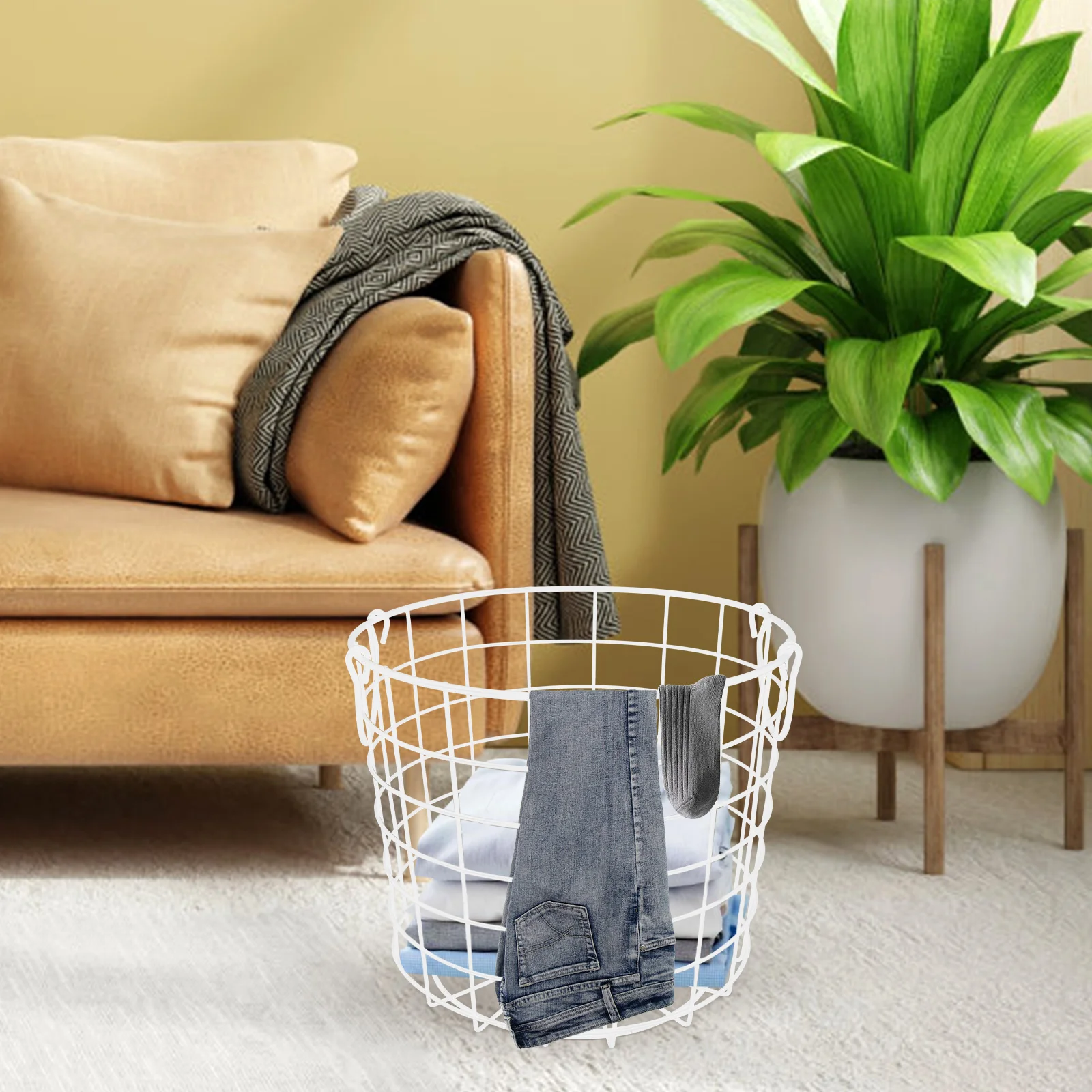 Simple Iron Mesh Dirty Clothes Basket Metal Desktop Fruit Vegetable Storage Snack Bread Washing