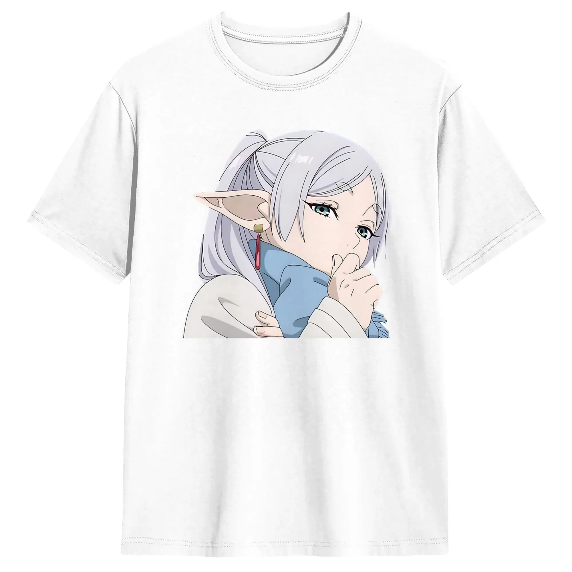 Men Women's Frieren Thoughtful T Shirts  Cotton Tops Funny Short Sleeve Round Neck Tees Printing T-Shirt