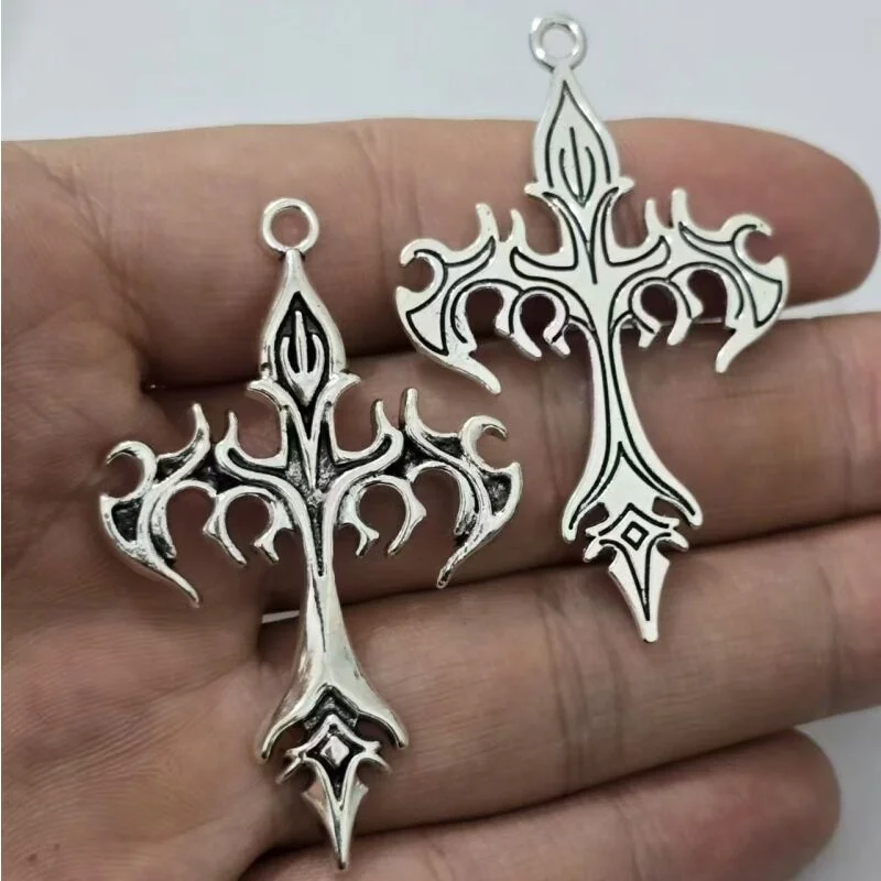 5pcs 35x54mm Zinc Alloy Antique Silver Color Flame Cross Charms Pendant Flame Charms for Jewelry Making DIY Jewelry Accessories