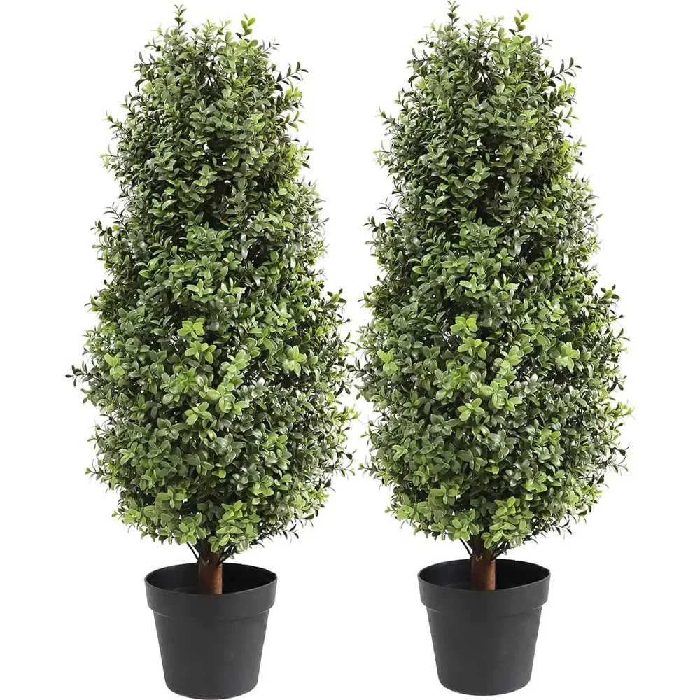 

Artificial Topiary Boxwood Tree, Faux Shrub, Includes Black Plastic Pot, 2 Packs Fake Trees, Home Decor for Indoor and Outdoor