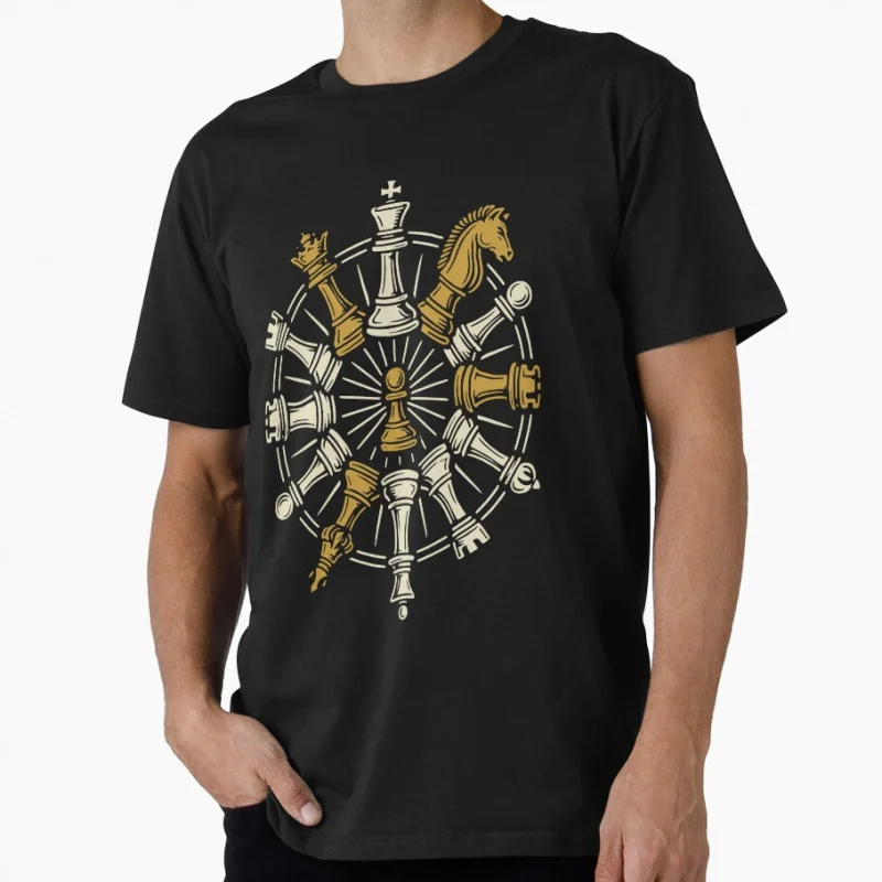 

Chess Pieces Wheel Mandala Funny Chess Player Gift T shirt for man 100% cotton Large size Tops Game Graphic Print Clothes S-6XL