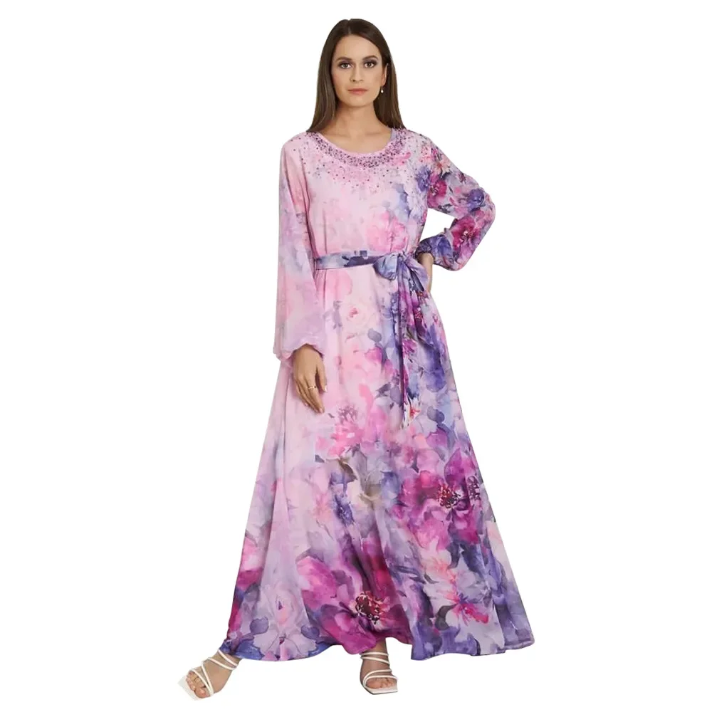 

Print Summer Dresses for Women Elegante Color Drilling Abaya Dubai Clothes for Muslim Women Muslim Dress Women Evening Dresses