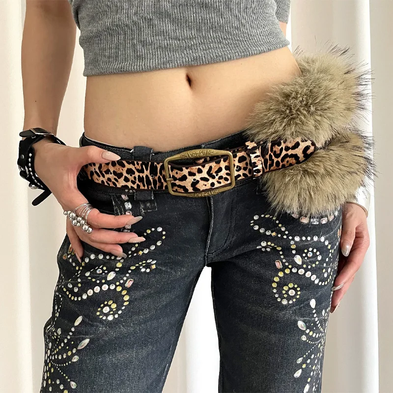 Furry Belt Y2k Belt Subculture Autumn Winter Spring Retro Luxury Plush Waist Chain Imitation Fur Waist Seal Hot Girl Sexy Belt image 5