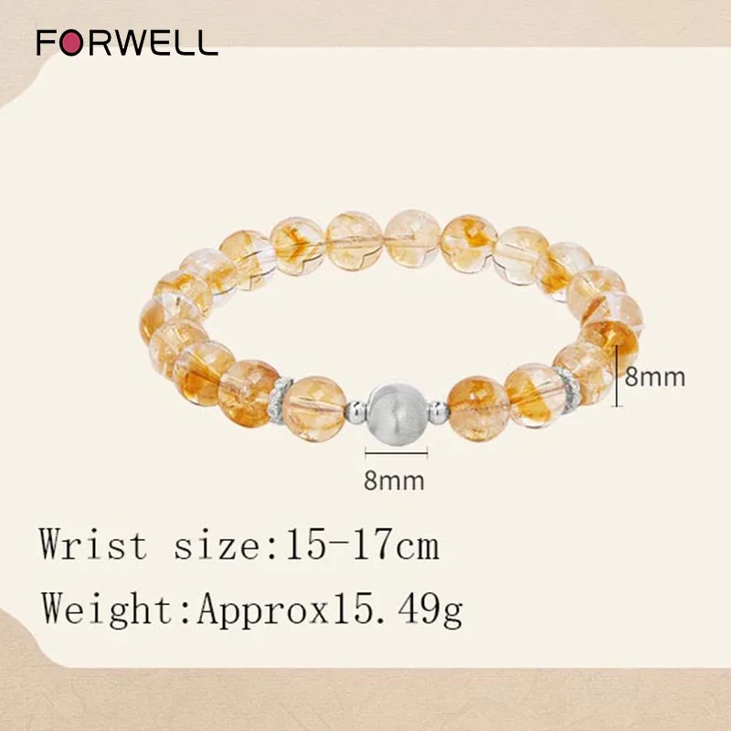 FORWELL New Women's Natural Yellow Crystal Bead Bracelet for Women Simple Good Luck Bead Jewelry with S925 Sterling Silver