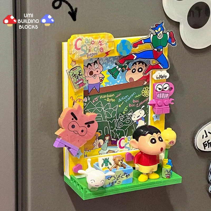 

Crayon Shinchan Doraemon Fridge Magnet Assembled Building Blocks Photo Frame DIY Home Desktop Ornaments Toys Holiday Gift