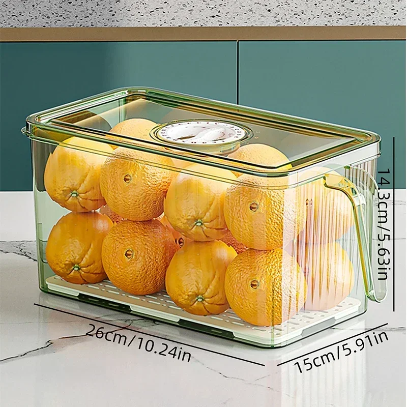 Transparent refrigerator storage box, kitchen food grade draining vegetable storage box, hand-held plastic preservation box