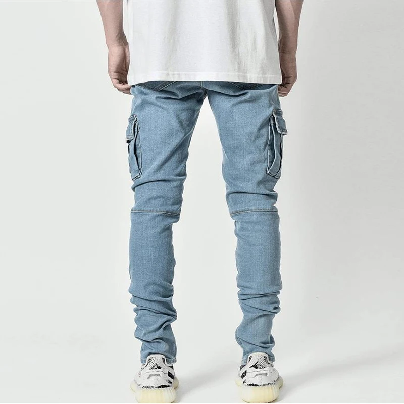 Fashion Mens Jeans Skinny Wash Pocket Denim Pants Boyfriend Streetwear Cargo Pants Straight Trousers Spring Summer Man Clothing