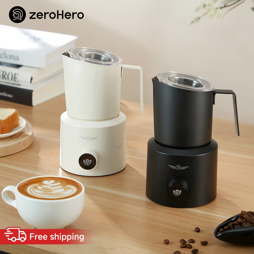zeroHero Lark Milk Frother 2-in-1 Detachable Pitcher V Spout 5 Knob LED Display for Home Barista Office Latte Art Coffee Brewing
