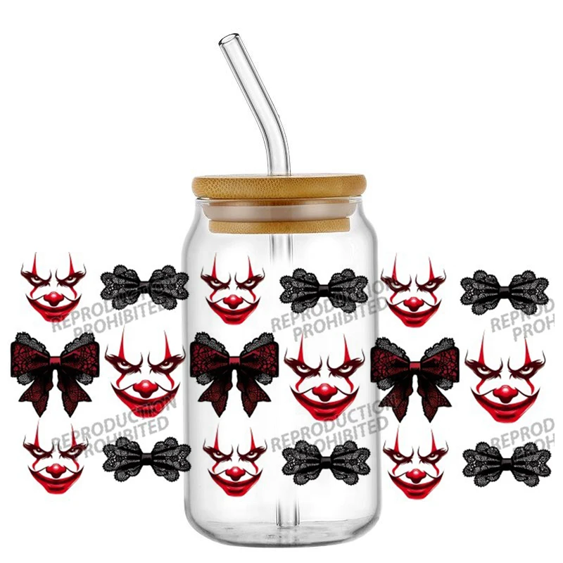 Funko Halloween Horror pattern UV DTF For 16oz Cup Wrap Libbey Glass Plastic Can Wraps Selfadhesive Sticker Washable DIY Wraps