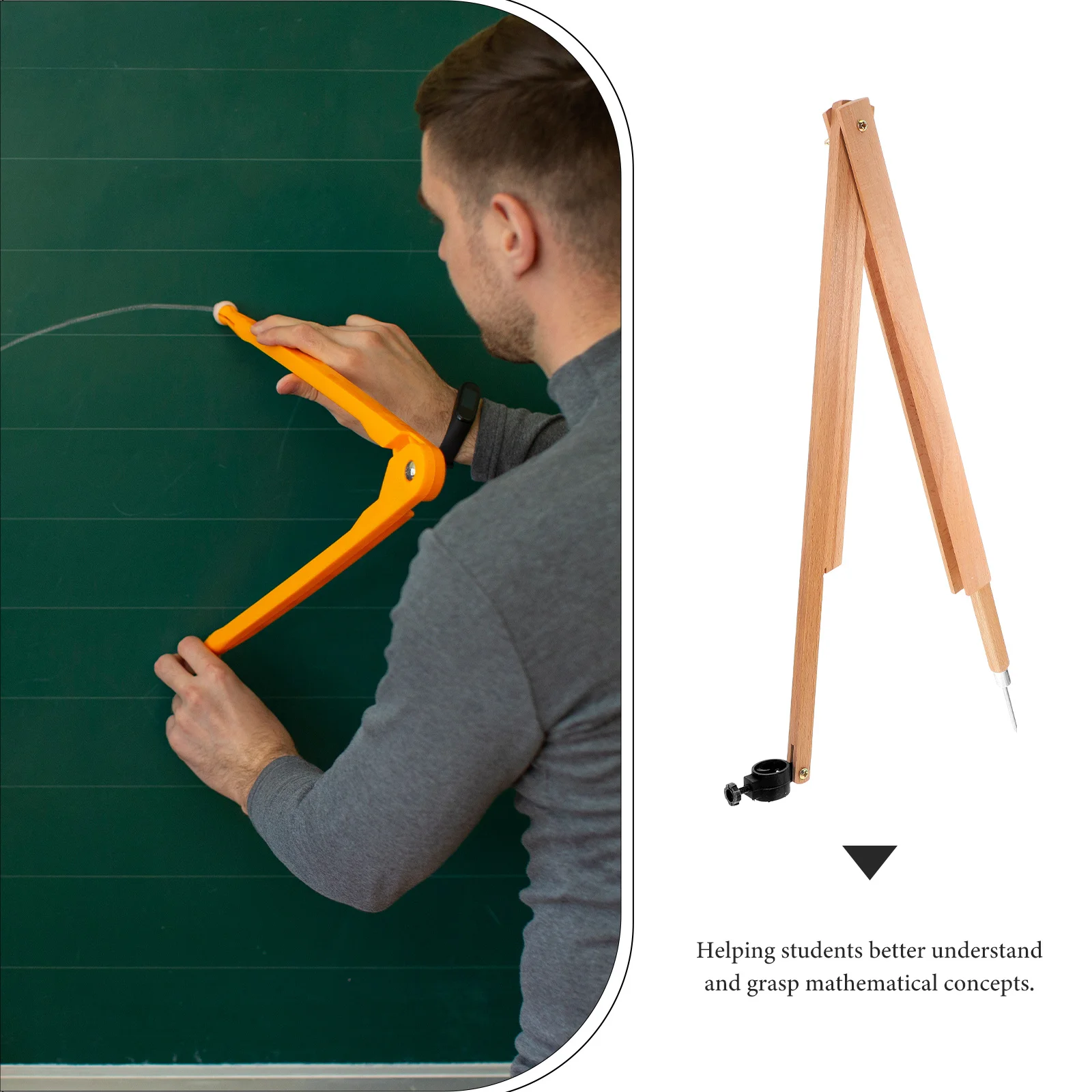 Wooden Precision Drawing Compass Beige Chalk Holder Whiteboard Clip Math Geometry Classroom Teaching Tool Drafting Tools