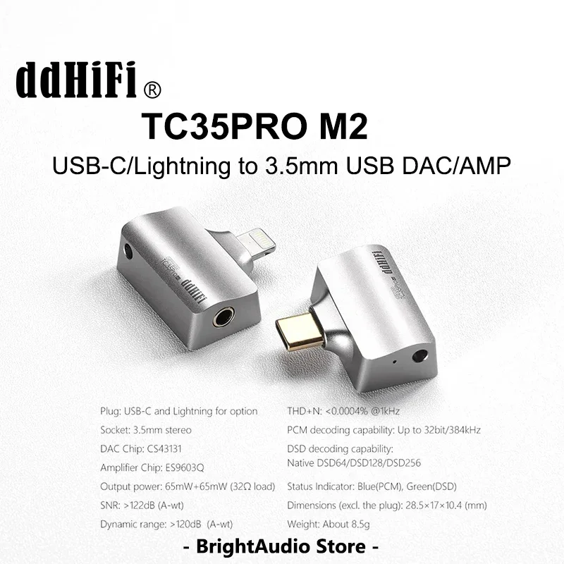 Imagem -04 - Ddhifi Usb Dac Amp Dongle Tc35pro m2 Tc35pro e2 tipo c Lightning para Amplificador de 35 mm Cs43131 Chips Es6903q Dsd256 Pcm384 dd