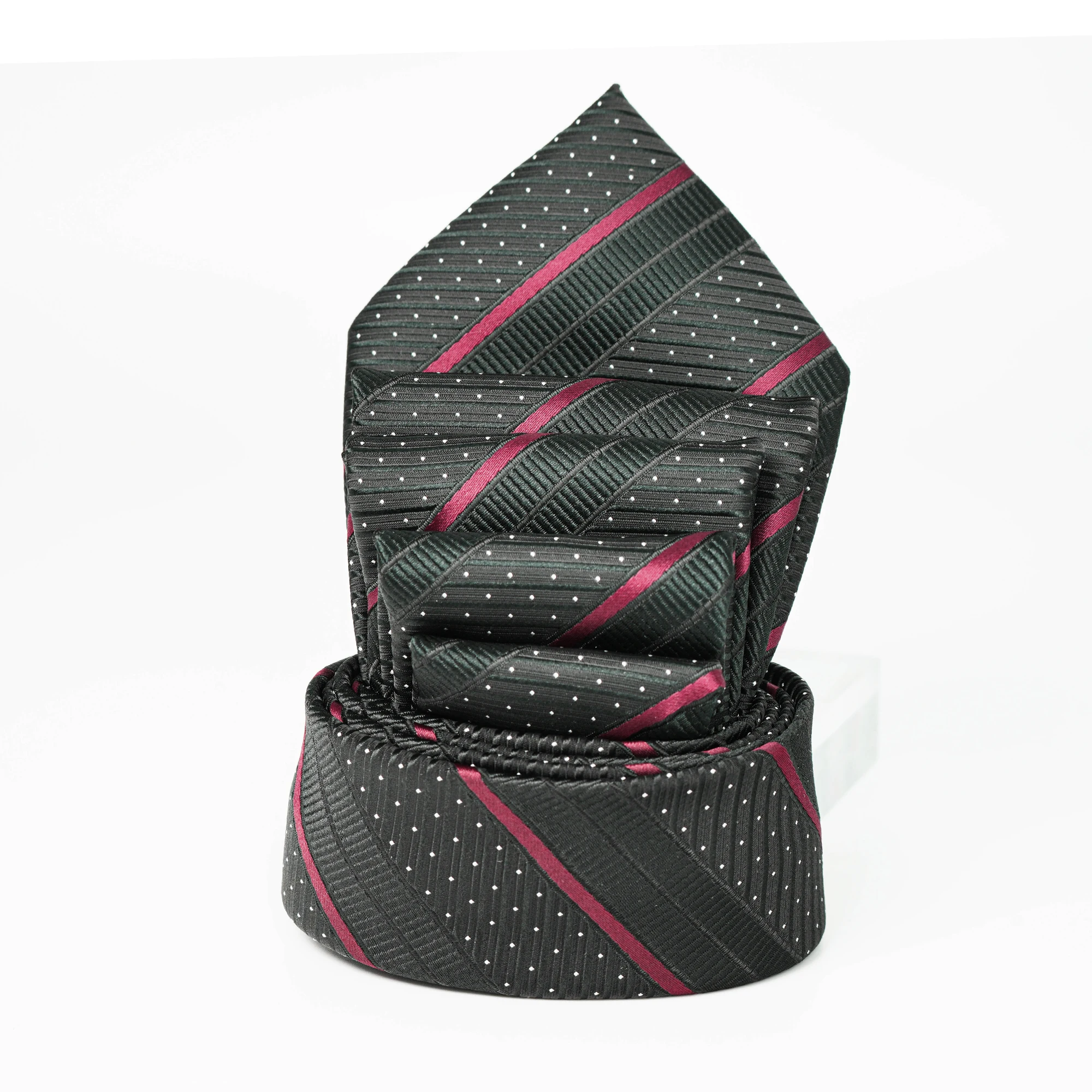 Elegante Herren-Seidenkrawatte mit Streifenmuster in Schwarz, Lila und Rot, für Anzug, formelle Anlässe, Hochzeit, Business, klassisches Luxus-Mode-Accessoire – Detail 12