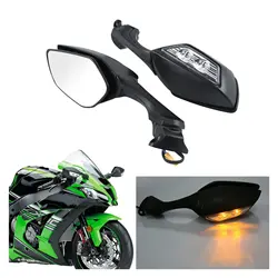 LEDモーターサイクルライト付きバックミラー,カワサキニンジャZX 10r ZX-10R 2011-2015 2016-2020 J2 2014-2015用サイドミラー