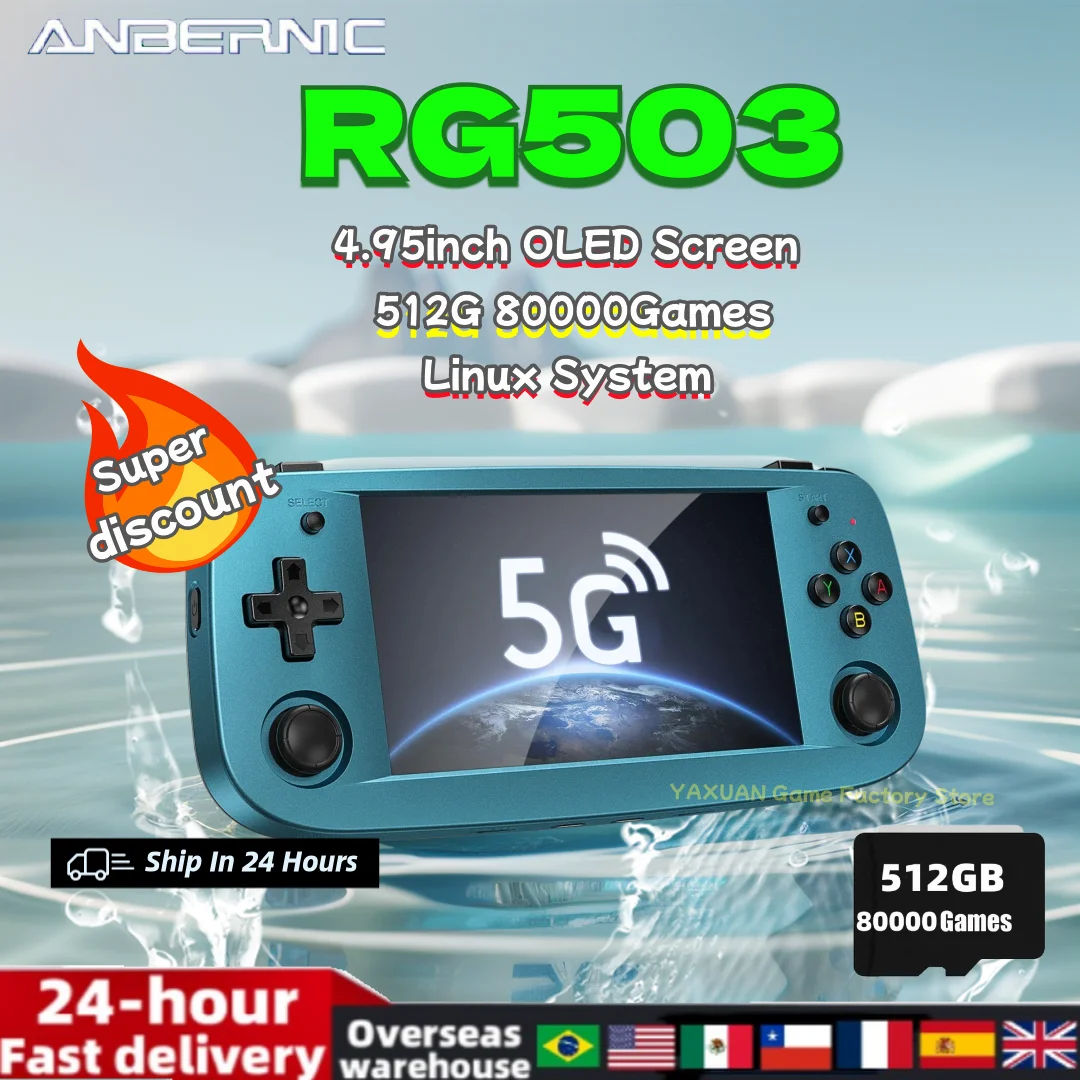 Anbernic RG503 Retro Handheld Video Game Console 4.95-inch OLED Screen Linux System RG 503 Portable Game Player 5G Wifi 512G