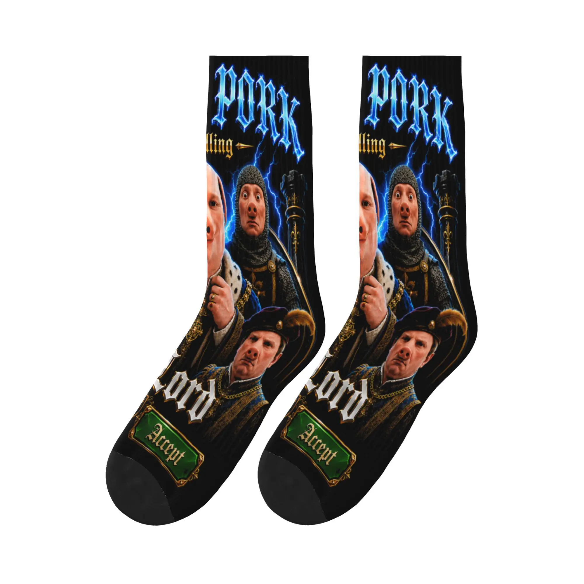 John Pork is Calling Medieval Bootleg Meme Brainrot Stockings Graphic Funny Socks Autumn Non-Slip Socks Men Outdoor Sports Socks