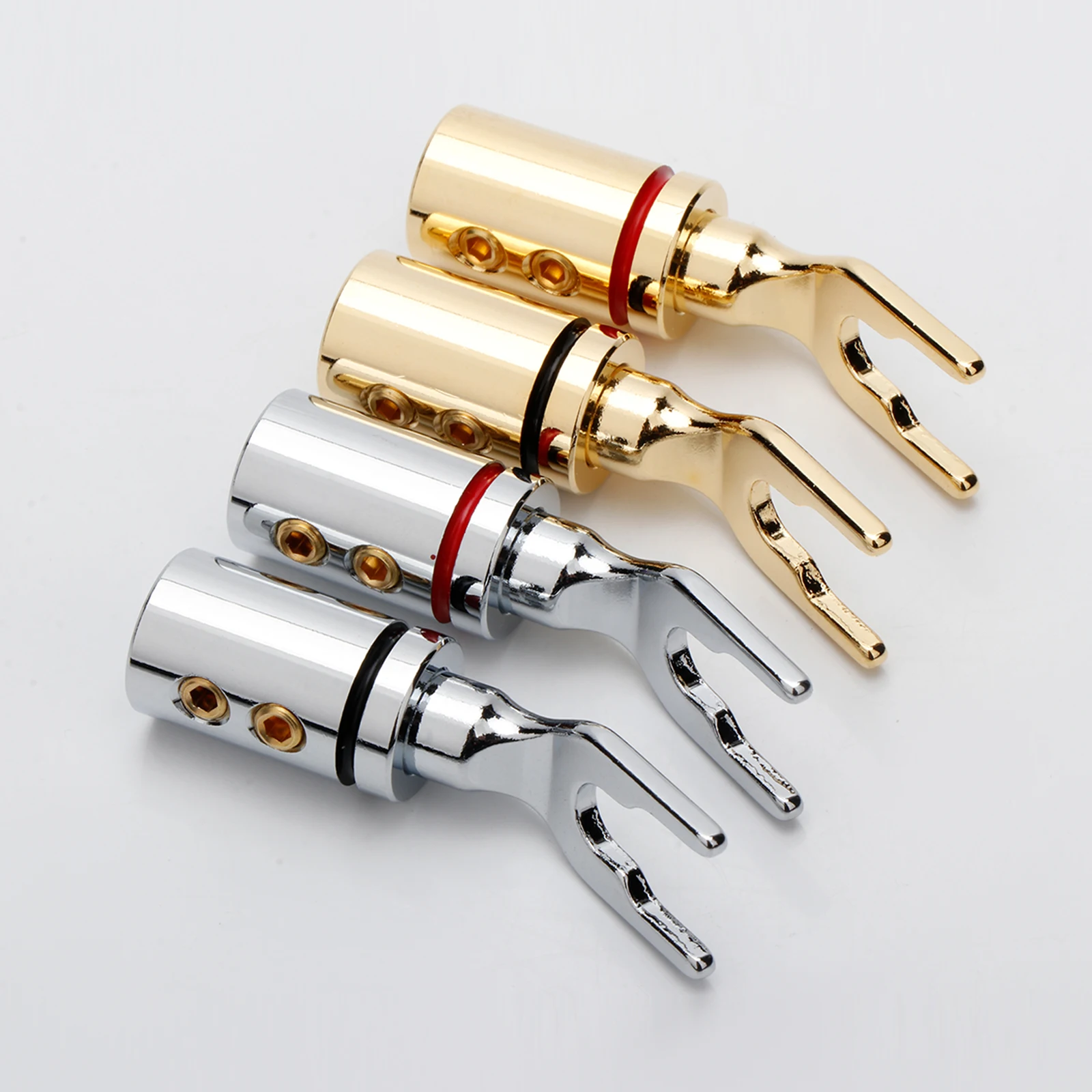 

SY1506 Pure Red Copper Y Spade Plug Rhodium or Gold Plated Fork Plug HIFI Audio Speaker Banana Y-Type Connector