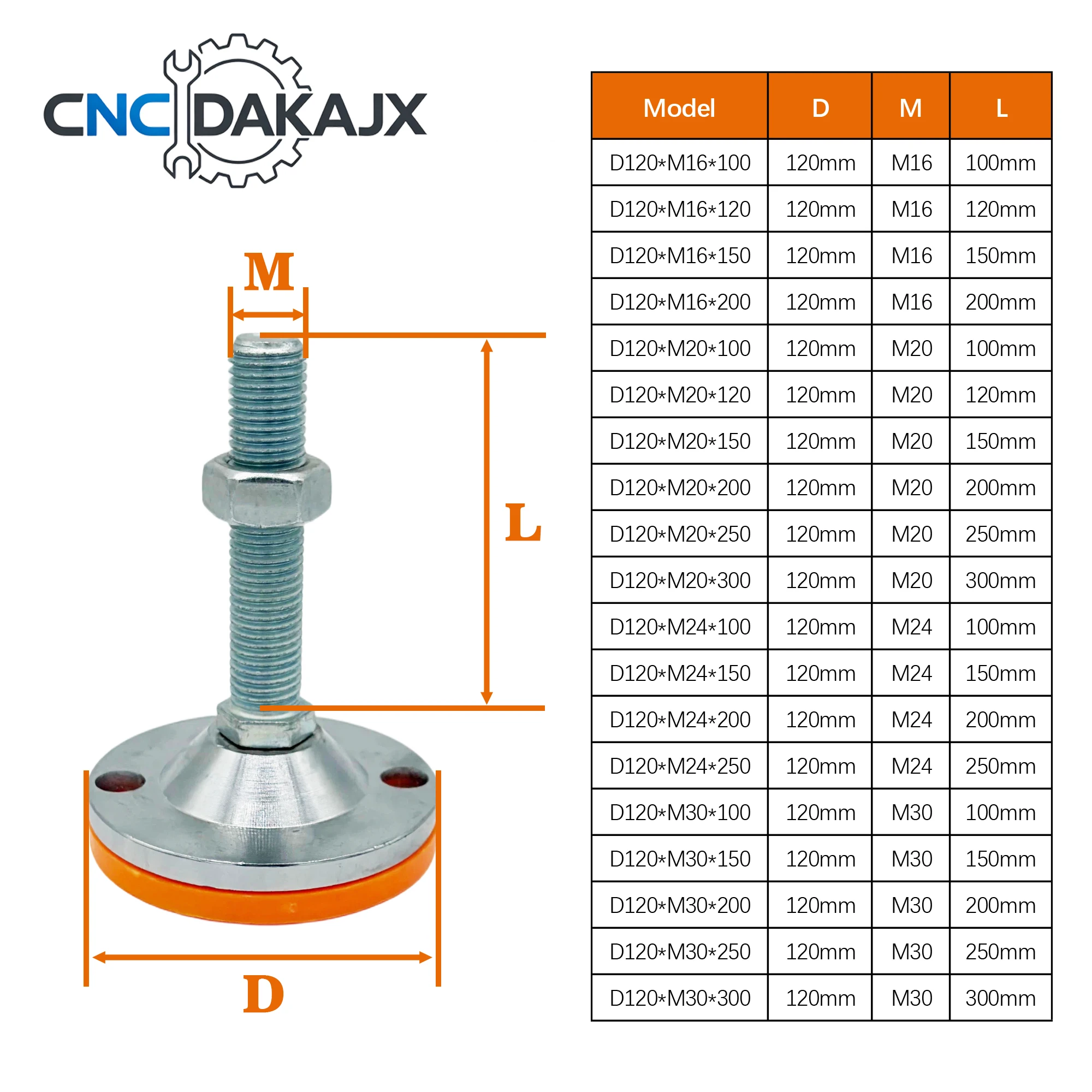 D120 Thickened Carbon Steel Flange Support Foot Chrome Plated Base Orange Shock Pad CNC Lathe Equipment