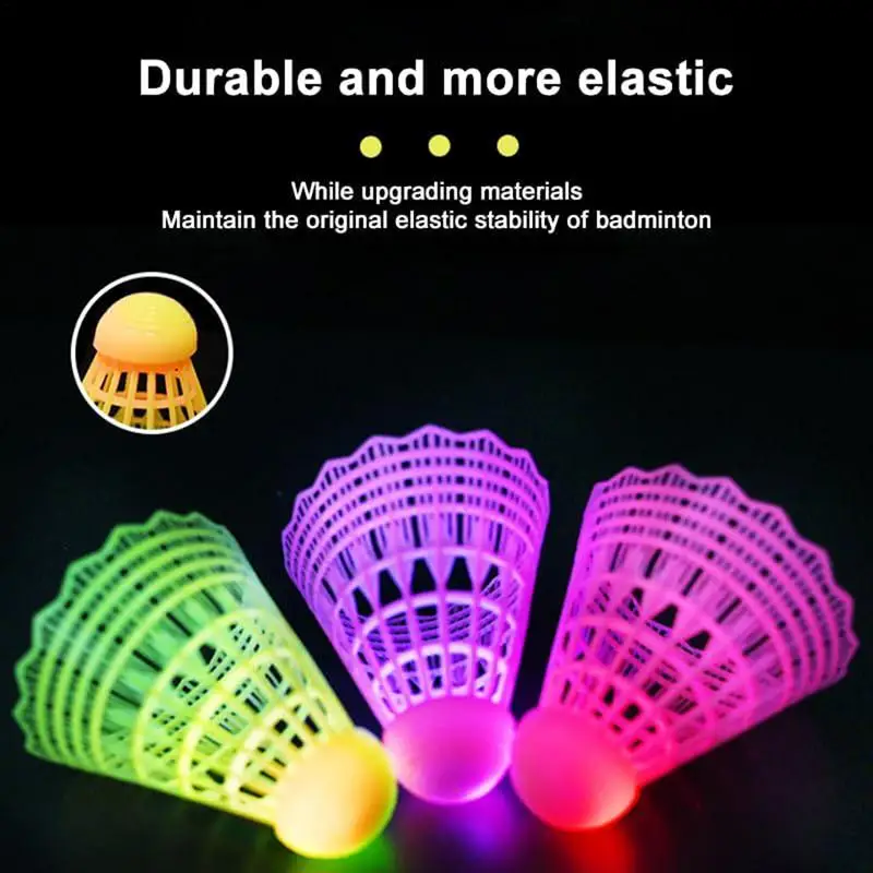 3pcs LED Light-up Badminton Balls Colorful Plastic Badminton Shuttlecocks Kids Badminton Training High Elasticity Shuttlecocks