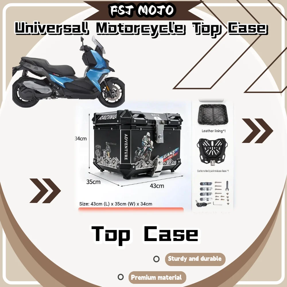 Universal 45L City‑Style Alloy Storage Box Quick‑Release Base Waterproof For Motorcycle Electric Scooter Daily Takeaway Accessor