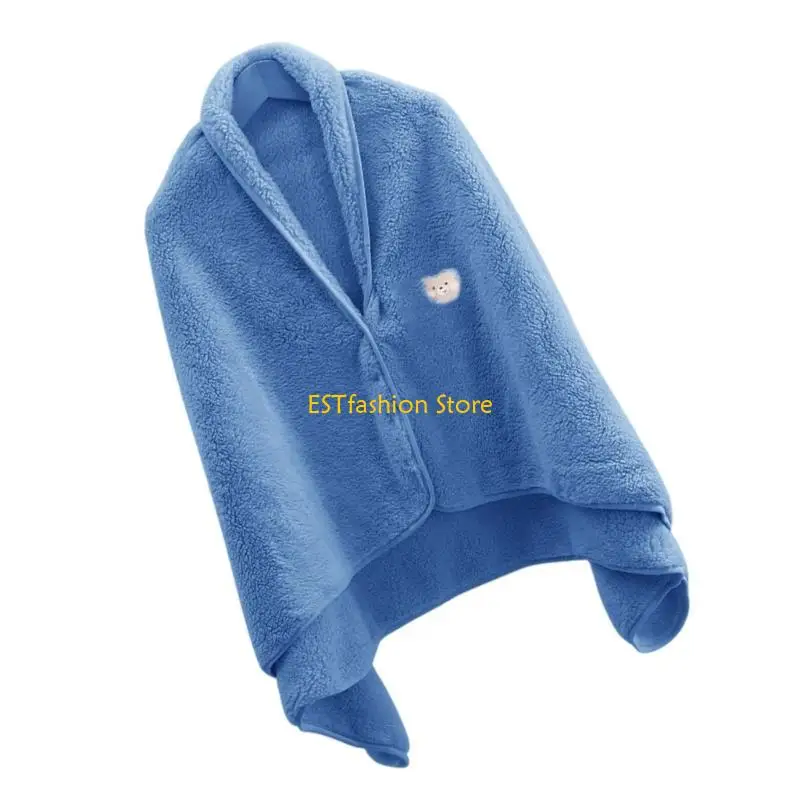 Y5GC Warm Coral Fleece Blanket Shawl Wrap for Home Use Watching Office Napping