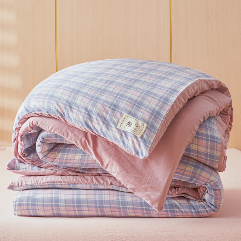 

Luxury 100% Cotton Quilt for Single Double King Queen Size Comforter Bedding Ultra Soft Autumn Winter Quilts Plaid Striped Style